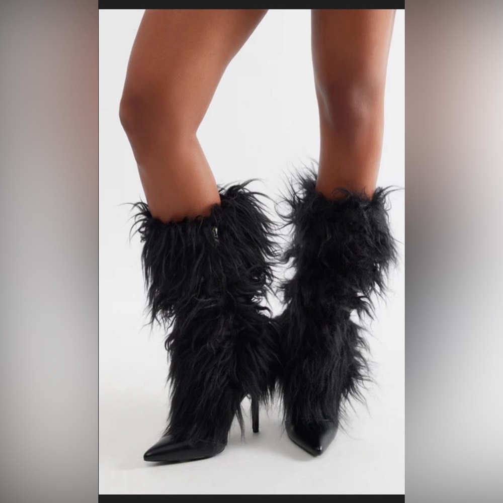 Fashion Nova Black Furry Boots